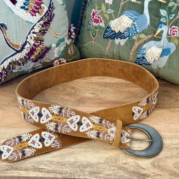 Free People Fleur Waist Belt – Embroidered Leather Boho Belt | M/L | NWOT - Picture 3 of 15